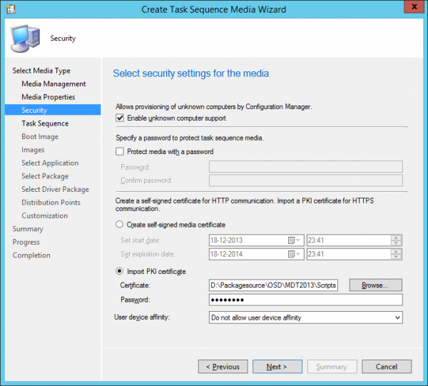 Configure the security options