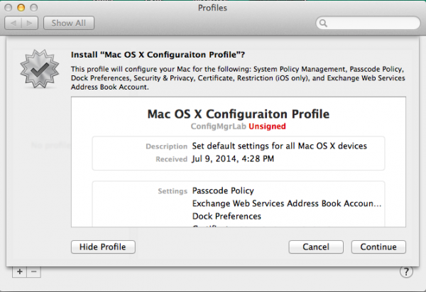 Install the Configuration Profile?