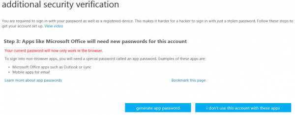 Configure a password for other apps.
