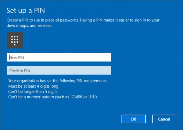 Configure the PIN according the settings in Intune 